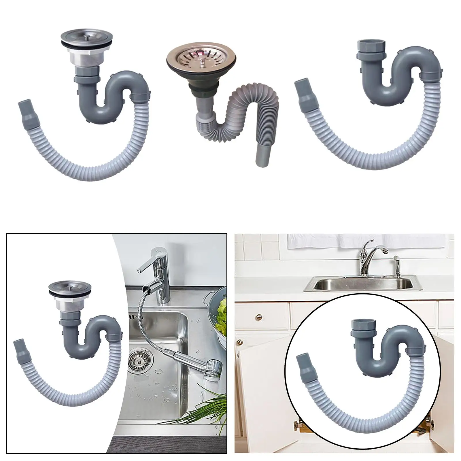 Kitchen Sink Drain Pipe Deodorant Easy to Install Sturdy Fittings Drainage System Sewer Tube for Bathtub Salon Bathroom Sinks