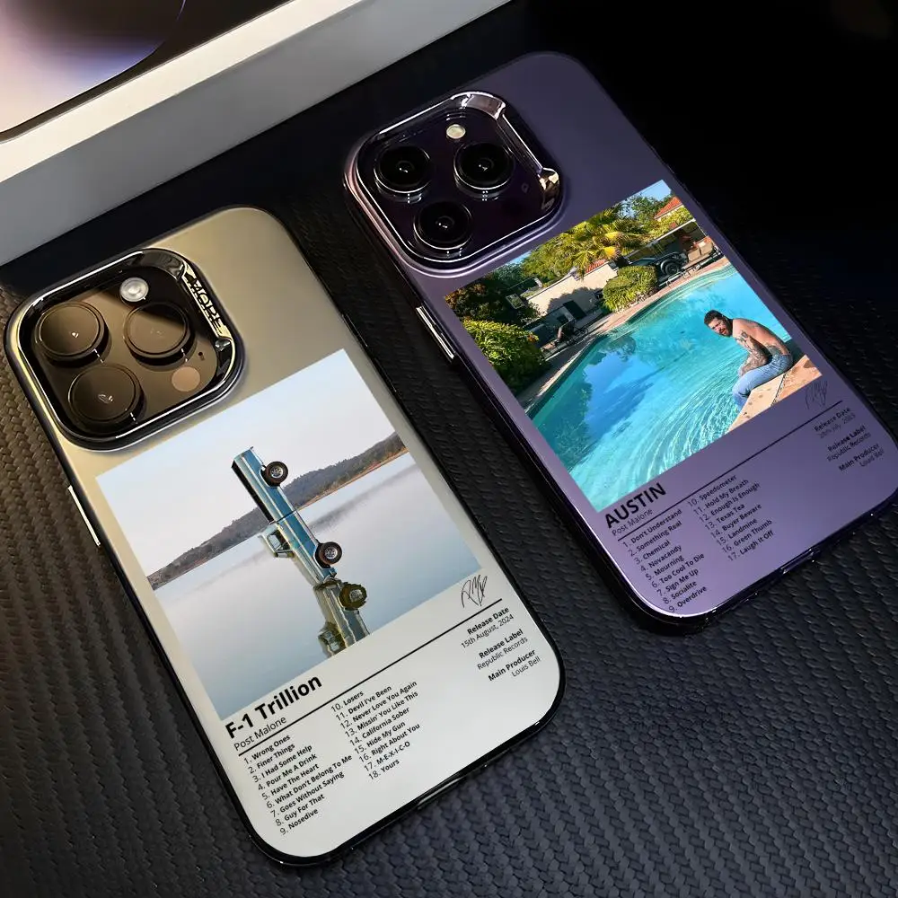 

Singer P-Post M-Malone Phone Case For iPhone 17 16 15 14 13 12 11 Pro Max Designer Matte Laser Aurora Funda Phone Case