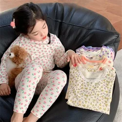Children's Clothing Sets Floral Home Wear Long Sleeve Pajamas Velvet Suit Baby Girl Clothes Boy Clothes Children Thermal Pajamas