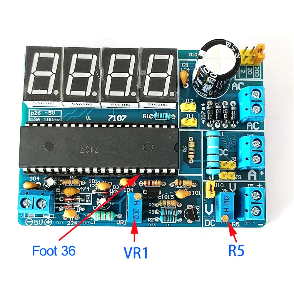 Multifunctional AC/DC Voltmeter Kit DC 5V Digital Voltmeter Board 7107 Red Digital Display Strong Anti-interference Ability Volt