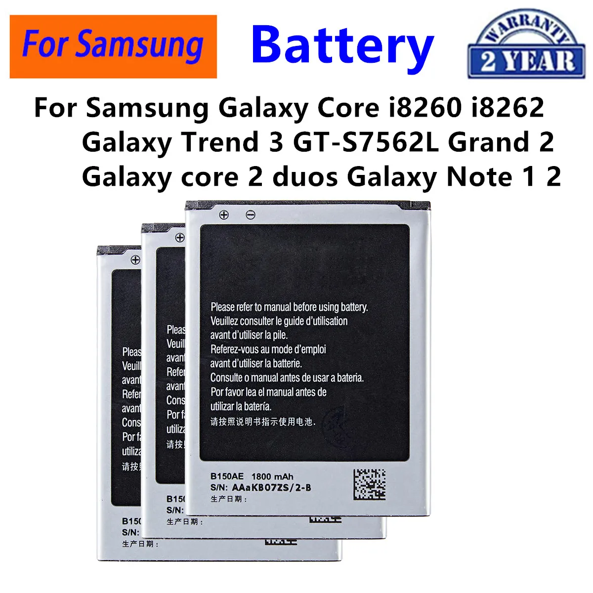 

Совершенно новый аккумулятор B150AE B150A 1800 мАч для Samsung Galaxy Core i8260 i8262 Galaxy Trend3 G3502 G3508 G3509 SM-G350E G350