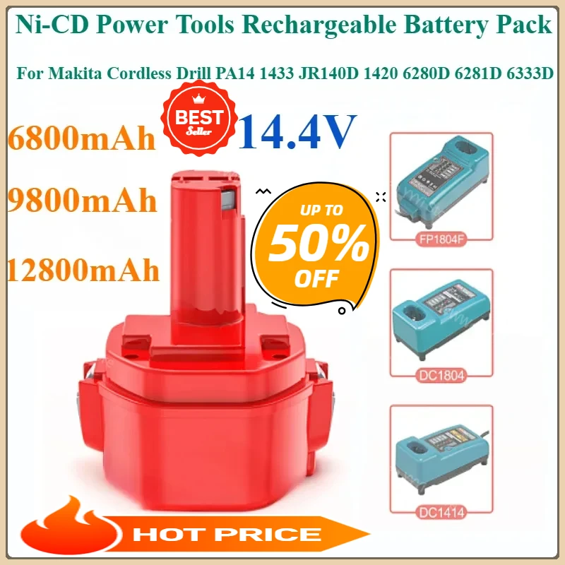 14.4V 12800/6800/9800mAh For PA14 1433 JR140D 1420 6280D 6281D 6333D Ni-CD Power Tools Rechargeable Battery Pack