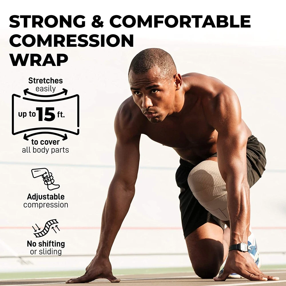 Elastic Bandage Wrap with Clips Breathable Athletic Compression Bandaging for Arm, Knee, Ankle, Wrist, Sports Injuries Sprains