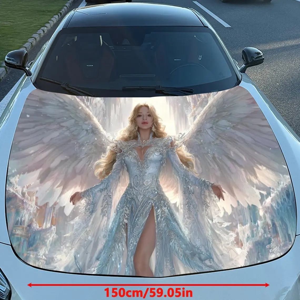 [بناء متين] ملصقات غطاء محرك السيارة الملاك المجنح - مقاومة للخدش، مادة PVC مقاومة للطقس، سهلة الالتصاق، إضافة ب