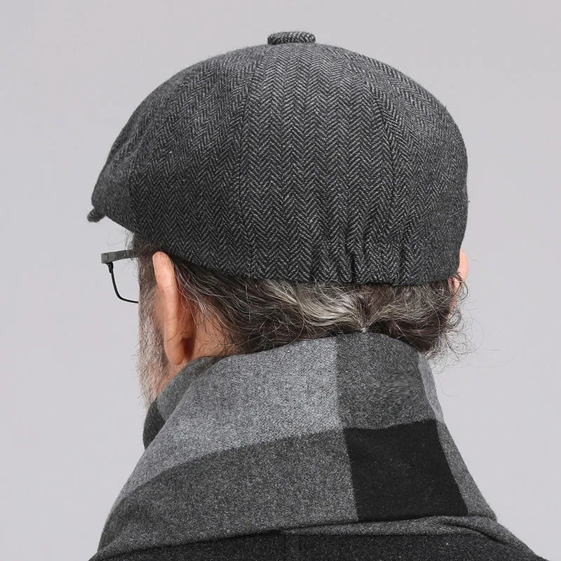 Hat Men’s Autumn Winter Herringbone Octagonal Hat Elastic Beret Retro Newsboy Cap Men Gorras Hat S95