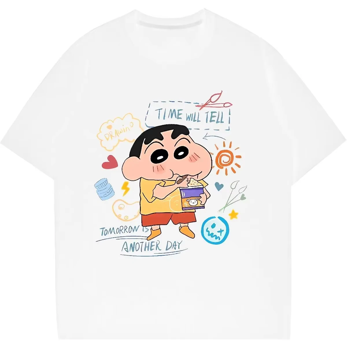 2026 New Crayon Shin-chan & Himawari Cartoon Graphic T-shirt Unisex Cotton Oversized Comfortable Hot Sell Casual Streetwear Tops