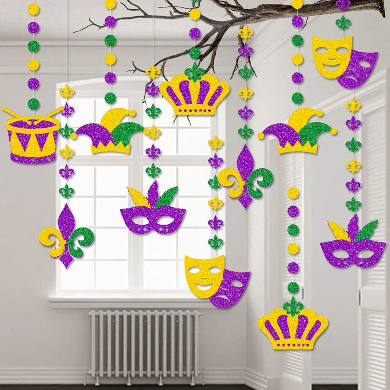 

New Product Carnival Party Decoration Banner and Flower MARDI GRAS Banner Pendant Makeup Ball Decoration Supplies