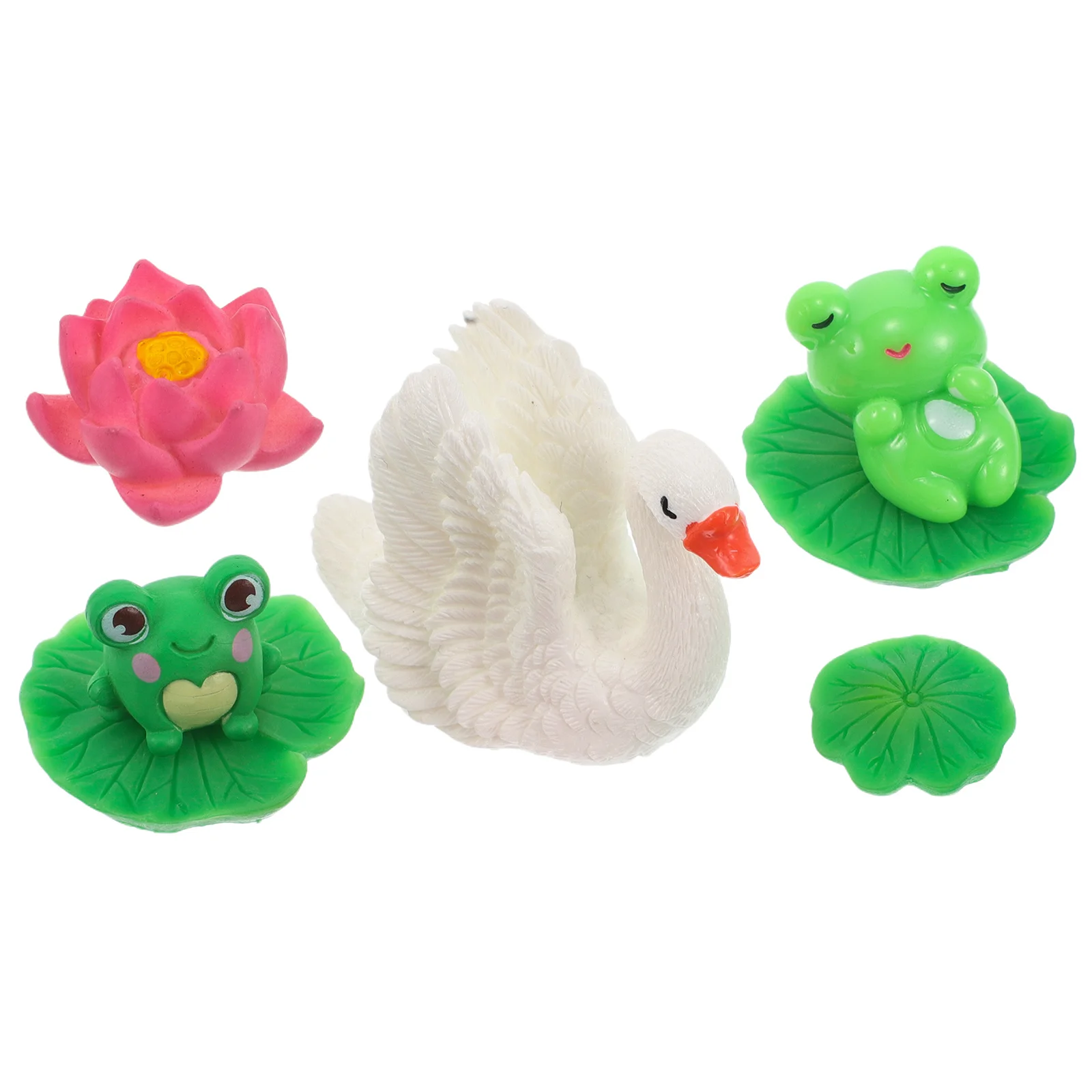 

1Set Mini Frog Swan Resin Aquarium Decor Lifelike Lotus Lily Pad Micro Landscape Office Home Decoration Mini Figurines in Bulk