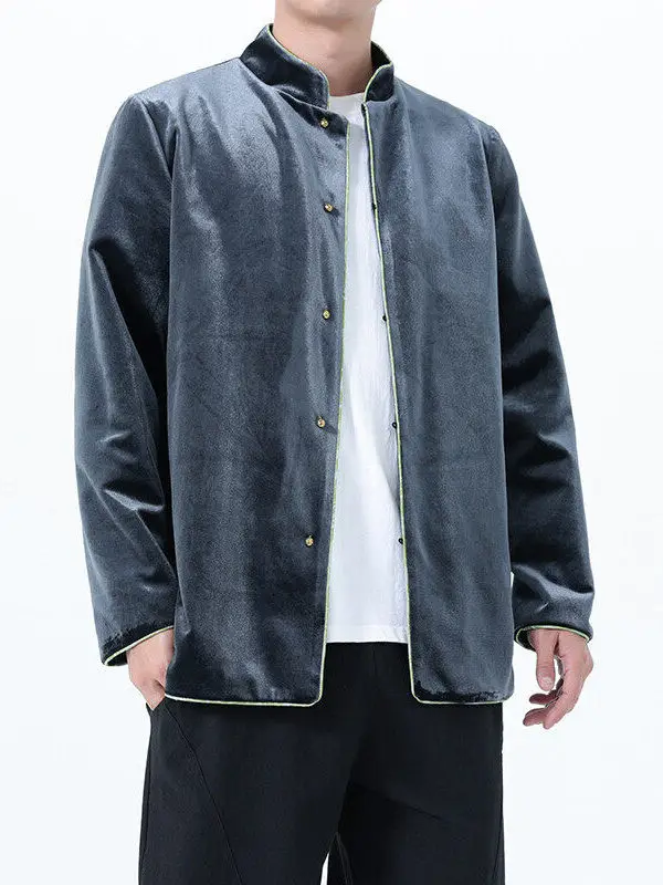 

Velvet Tai Chi Jaet Men's Loose Fit Stand Collar Chinese Sle Autumn Winter Large Size Buddhist Layman's Coat Outerwear