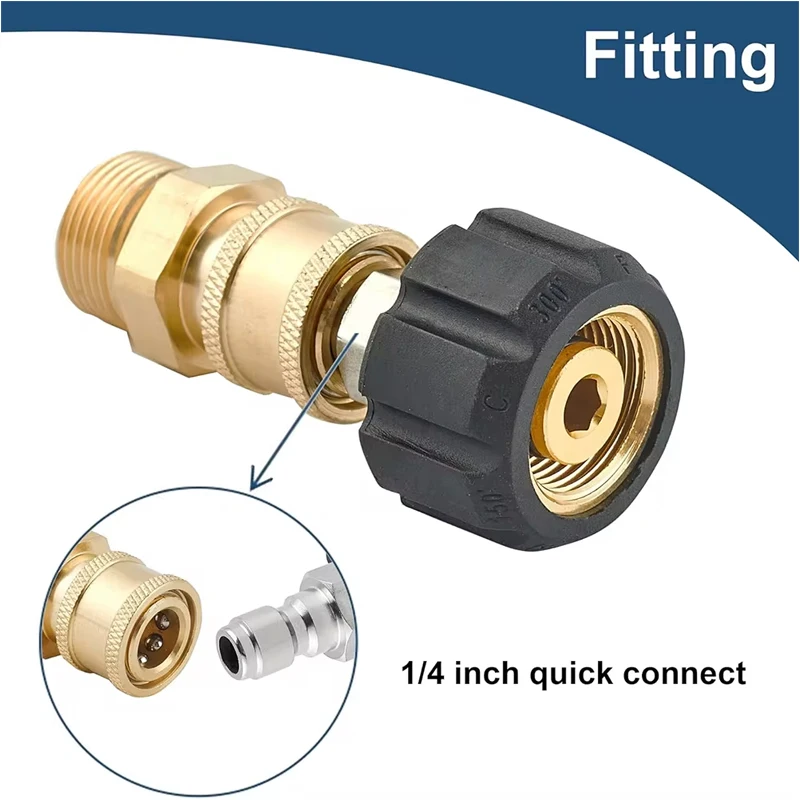 Pressure Washer Quick Connect Fitting M22 14mm to 1/4 Inch Pressure Washer Hose Gun Adapter Brass Washer Quick Release Connector