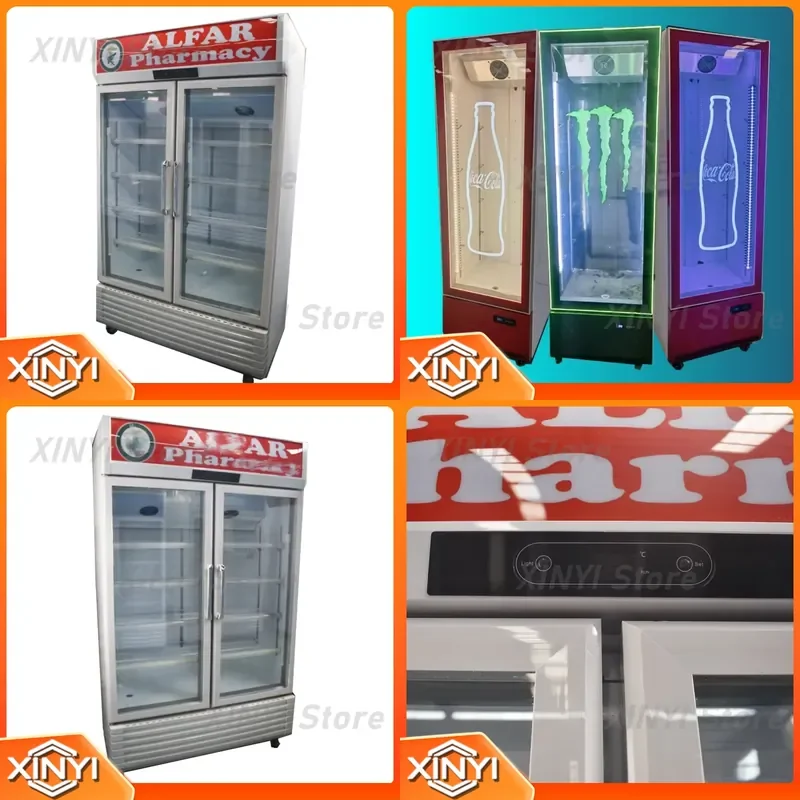 Supermarket Double Glass Door Vertical Display Refrigerator Commercial Beverage Chiller Convenience Store 650L 2-8 R290a