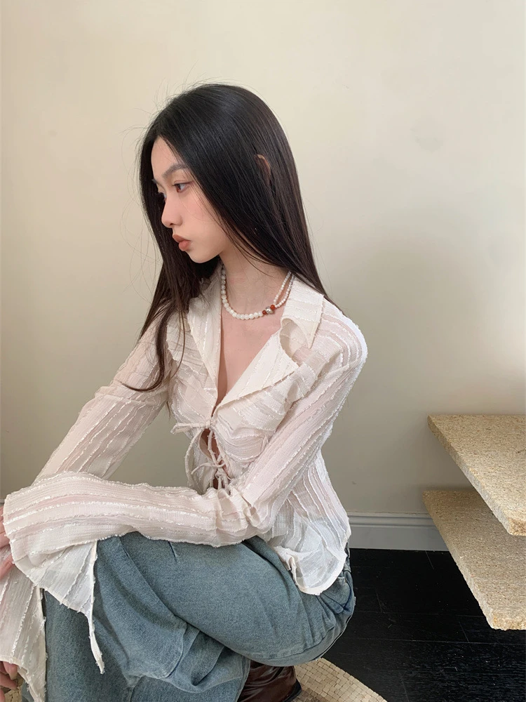 Shirts Women Shinny Temperament All-match Aesthetic Cozy Sexy Fashion Janpanese Style Daily Streetwear Simple Turn-down Collar