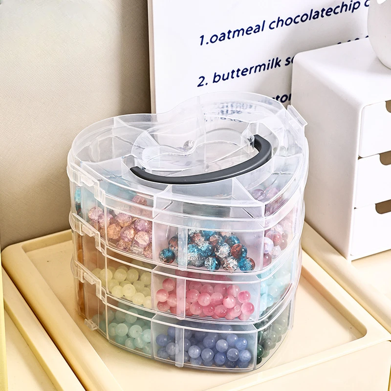 Bead Storage Box Heart Shape Multi-Layer Glass Crystal Bead Jewelry Diy Material Transparent Box Stackable