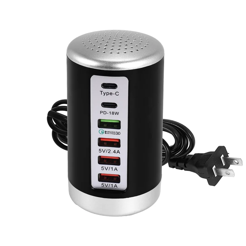 HFES 65 واط USB شاحن سريع محور شحن سريع QC3.0 متعدد 6 منافذ USB نوع C PD شاحن محطة شحن الولايات المتحدة التوصيل