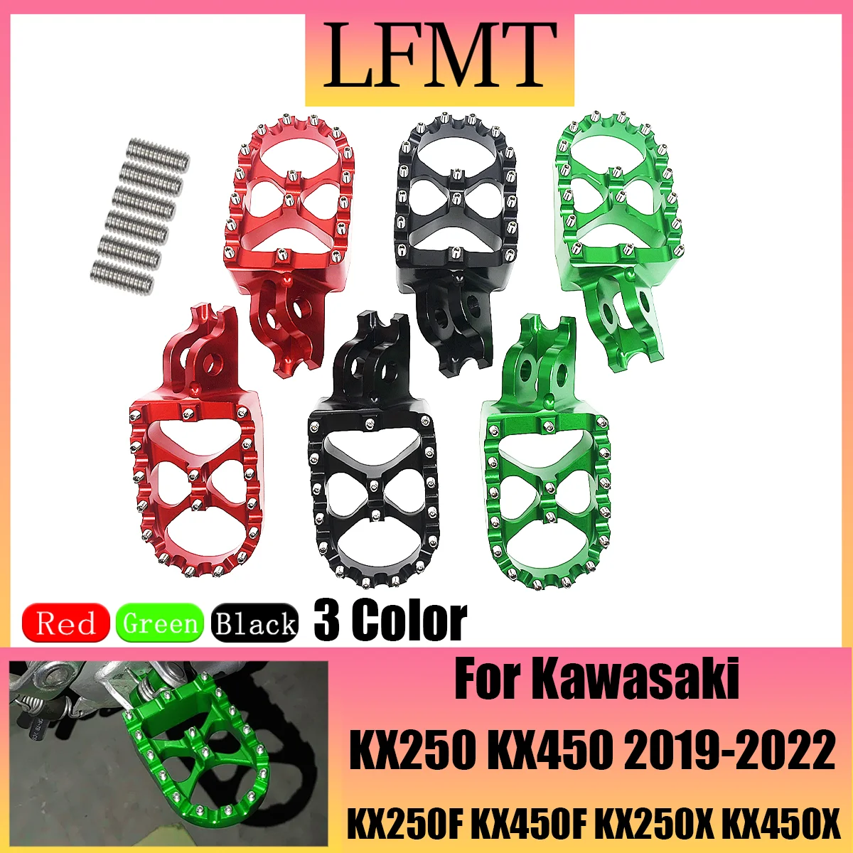 

Motorcycle CNC Footrest Footpeg Foot Pegs Rests Pedal For Kawasaki KX250 KX450 KX250F KX450F KX250X KX450X KLX450R 2007-2023