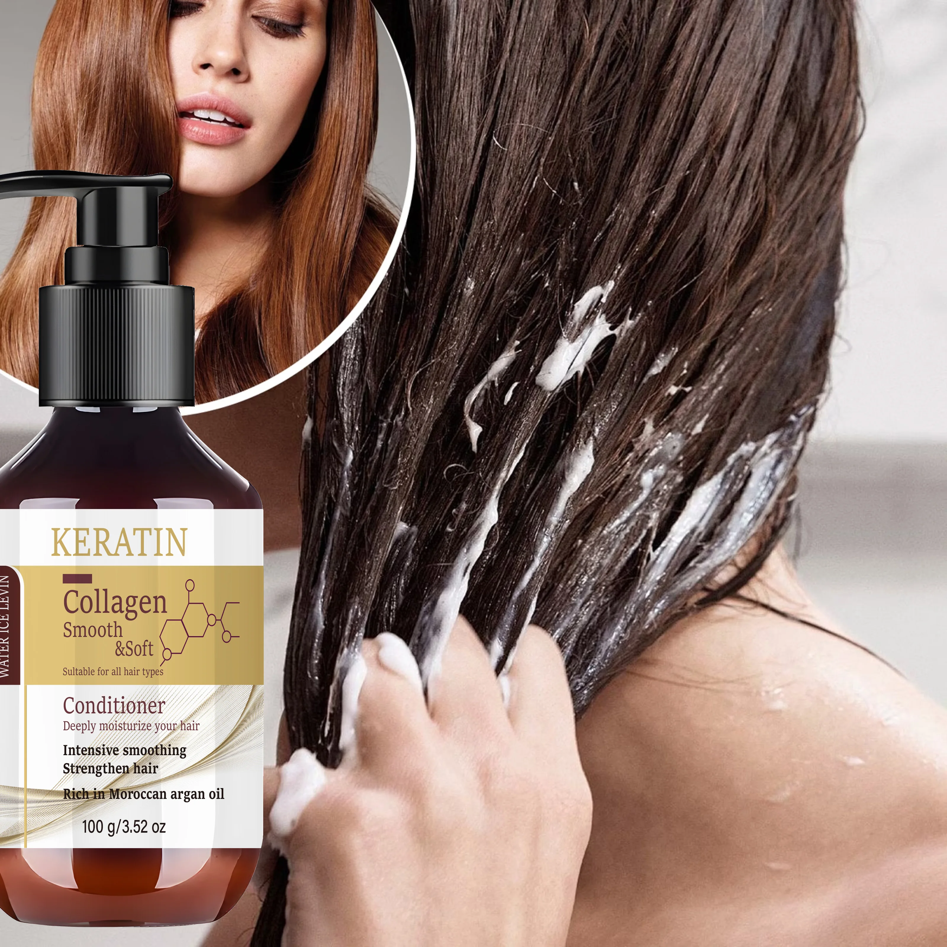 Water Ice Levin Keratin Collagen Argan Oil Deep Moisturizing Strengthening Hair Conditioner 100g