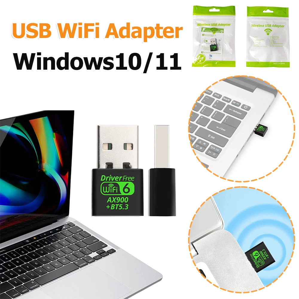 

USB WiFi 6 Bluetooth-Compatible 5.3 Adapter 2in1 Dongle Dual Band 2.4/5.8GHz Wireless Network Card USB WiFi Adapter for Win11/10