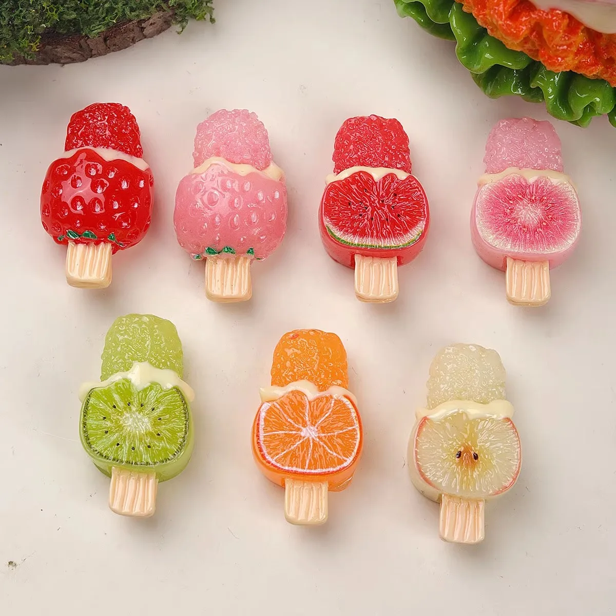 7Pcs Set of Fruit & Ice Cream Magnetic DIY Accessories Strawberry Watermelon Designs DIY Making Accessories