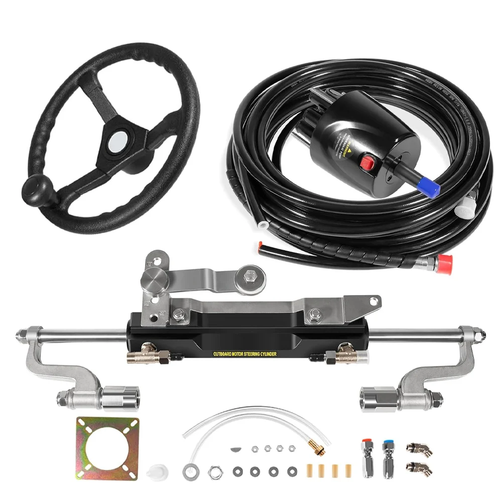 

300HP Outboard Hydraulic Steering Kit with 13" Steering Wheel – Marine Hydraulic Boat Steering System with 26.8ft