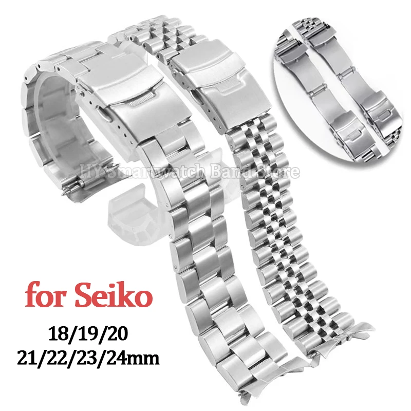 

Curved End Metal Watch Band for Seiko for Jubilee Solid Stainless Steel Wrist Band Luxury Men Bracelet 18/19/20/21/22/23/24/26mm