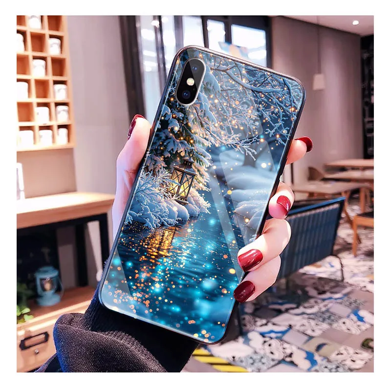

Glass phone case For Samsung S25 S24 S23 S22 Ultra S24 Plus A55 A16 A54 A15 A56 A36 A34 Christmas Tree Light