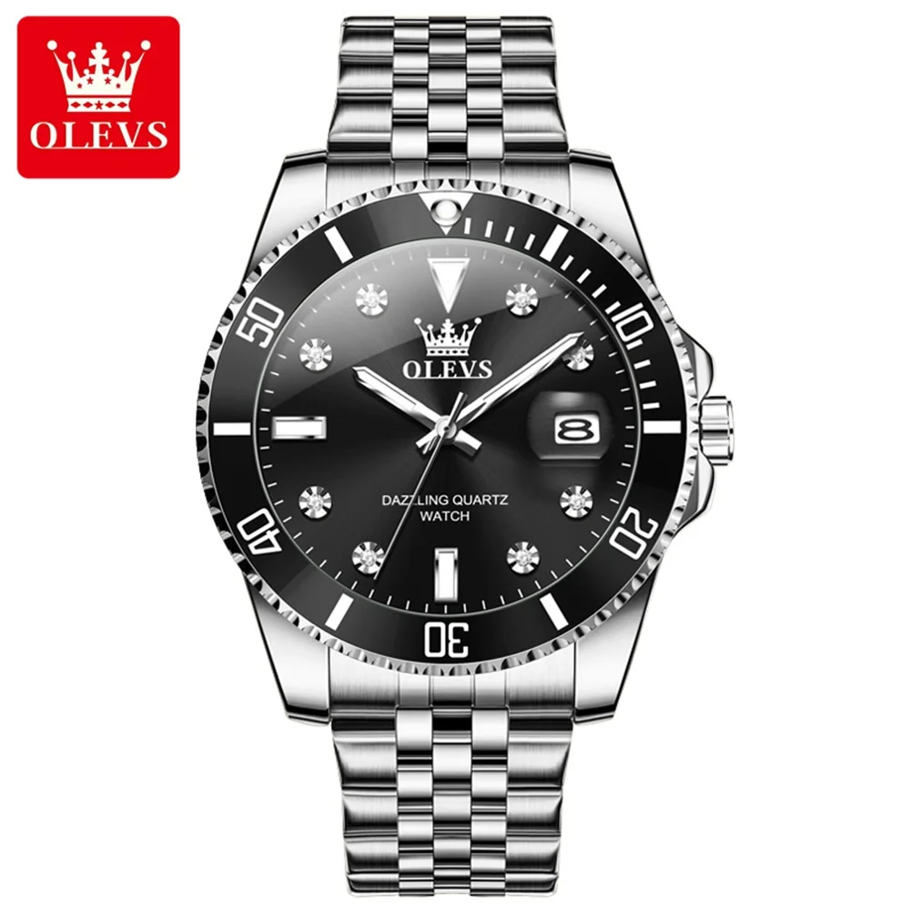 OLEVST Luxury Quartz Watches for Men Original Waterproof Luminous Date Wristwatch Fashion Timing Rotation Bezel Man Watch 9809