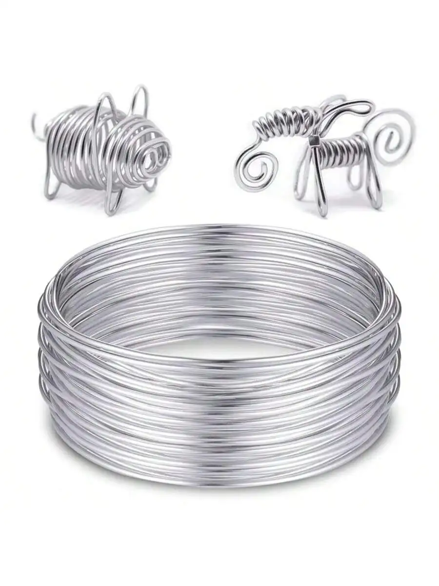 1Roll 1-2.5mm Aluminium Wire Bendy Craft Wire, Silver Plated Jewellery Wire, Flexible Modelling Wire Suitable for DIY