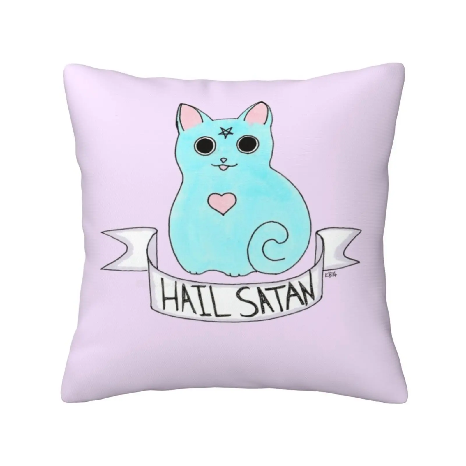 Hail Satan Cat Home Sofa Car Cushion Cover Pillowcase Cat Blue Hail Satan Evil Rude Pastel Goth Soft Grunge Pale Attitude Cute