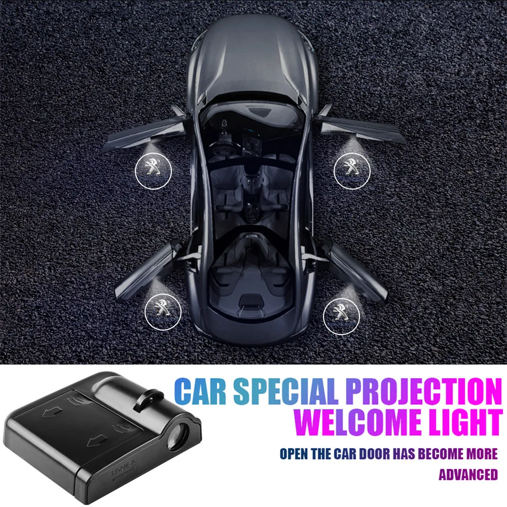 Car Door Badge Auto Laser Projector HD Wireless Welcome Light For PEUGEOT 107 206 3008 4008 2008 5008 207 208 301 307 308406 508