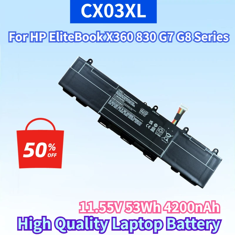 

New CX03XL 11.55V 53Wh 4200nAh Battery for HP EliteBook X360 830 G7 G8 Series HSTNN-IB9G HSTNN-LB8R High Quality Laptop Battery