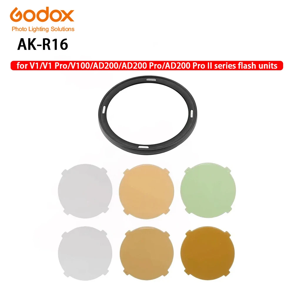 Godox AK-R16 Round Color Filters for H200R Round Flash Head, Compatible for Godox AD200,AD200Pro,AD200 proII,V1,V1 Pro,V100
