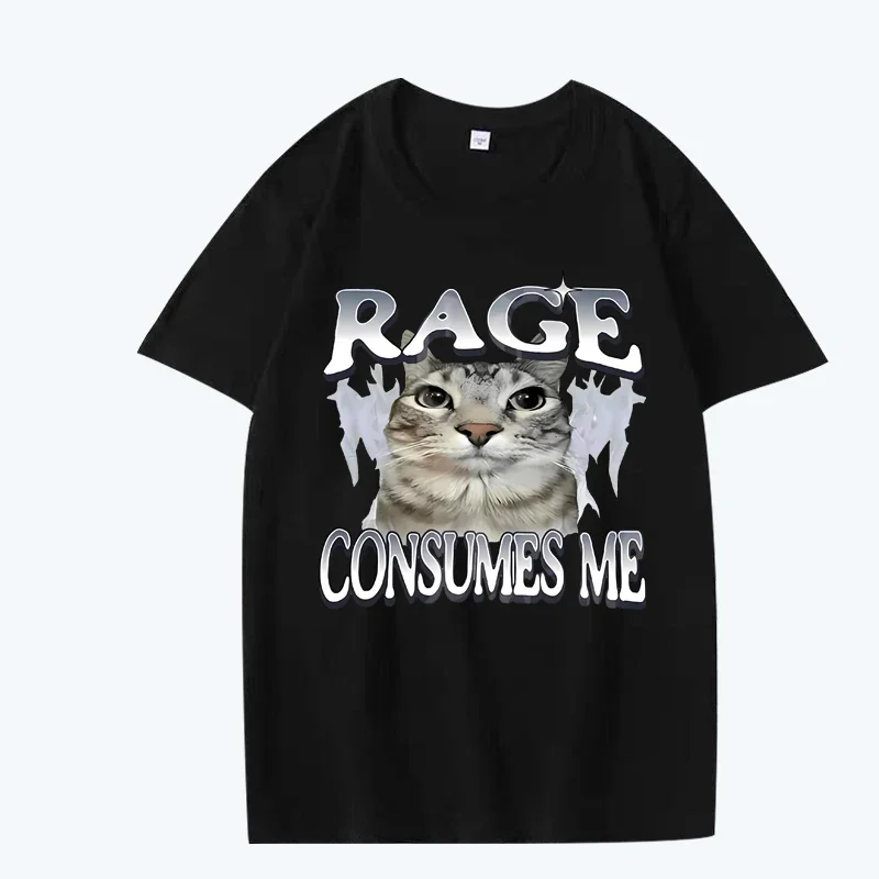 

Футболка Rage Eats Me Cat, женская повседневная летняя футболка с короткими рукавами и уличным принтом, милый топ с рисунком, летняя уличная одежда, женская одежда