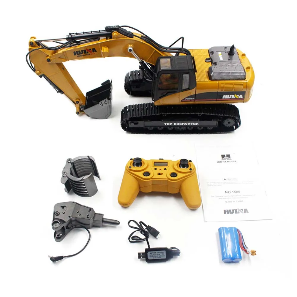 HUINA 580 1/14 RTR Metal RC Excavator Remote Control Truck Car Smoke Battery Outdoor Toys For Boys Gift TH18060-SMT6