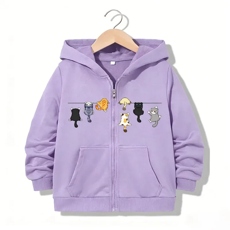 Zipper Hoodie Funny Casual Cat Letter Hoodies Jackets Boys Girls Y2k Comfortable Zip Up Sweatshirt Spring Autumn Hoodies