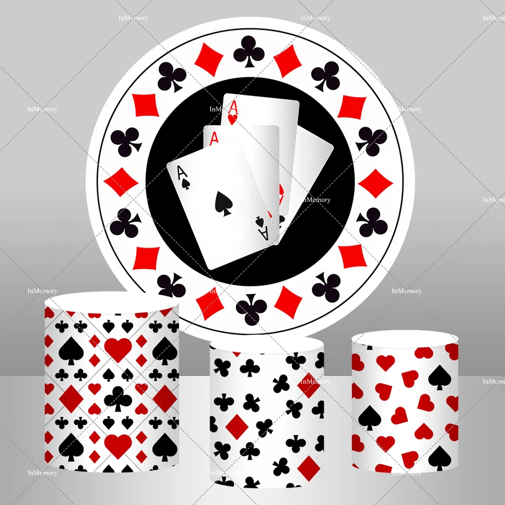 Casino Party Supplies Round Circle Background Cover Black and White theme Poker Birthday Backdrops Plinth Covers