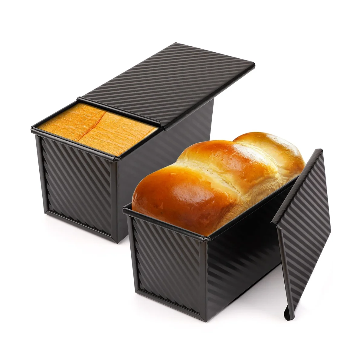 Loaf Pan 2 Pack, Non-Stick Bread Pan with Lid Carbon Steel Bread Toast Box Mold with Cover for Bakeware Bread