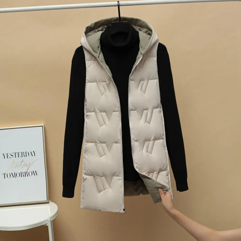 Women Double-sided Waistcoat Women's Winter Hooded Down Coat with Heat Retention Slim Fit Sleeveless Waistcoat for Outdoor