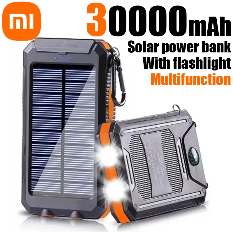 Xiaomi Solar Power Bank 30000mAh Portable Charging Poverbank External Battery Charger Strong Light LDE Light for iphone samsung