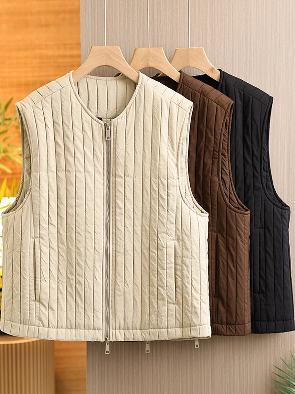 

Thiened Retro Stitching Women's Cardigan Svel Zipper Closure Vest Autumn Winter New Sle Faion Ladies' Vest