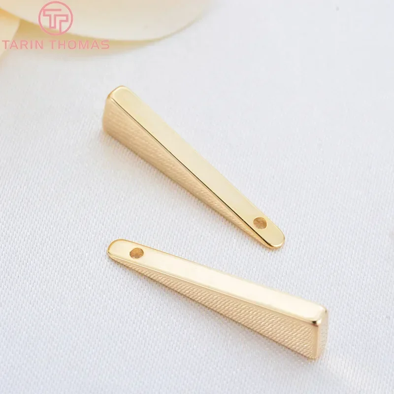 （114）10PCS 5x22MM Hole 1MM 24K Gold Color Plated Brass Triangle  Charms Pendants High Quality Diy Jewelry Accessories image 2