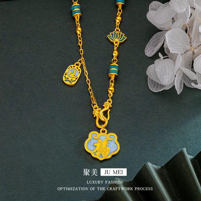 9999 24-каратное настоящее золото, женское золотое ожерелье в одном стиле Ruyi Fu, сексуальный модный подарок, ювелирные изделия, цепочка на ключицы