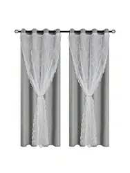 1pc Modern Solid Color Double Layer Curtains with Tie Rope, Full Blackout Perforated Curtains, Suitable for A Variety of Rooms