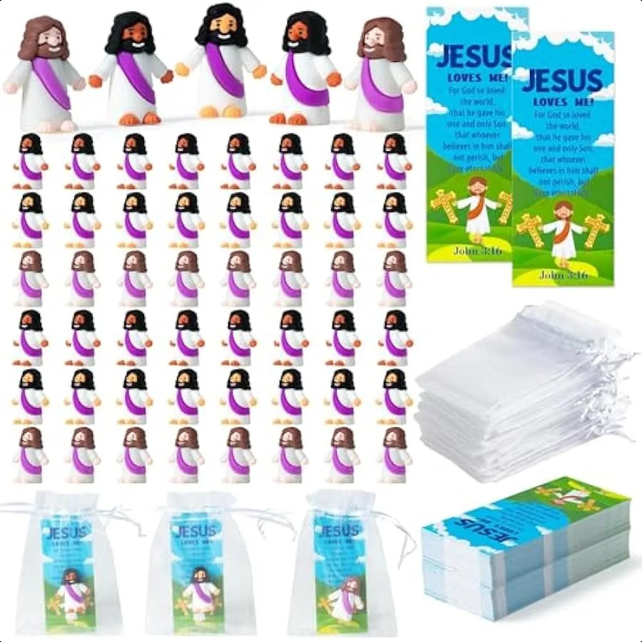 

EZdhuawuse Jesus Figurines with Prayer Cards 144Pcs Mini Jesuses Statue Religion Party Favors Include 48 Figures 48 Prayer Card