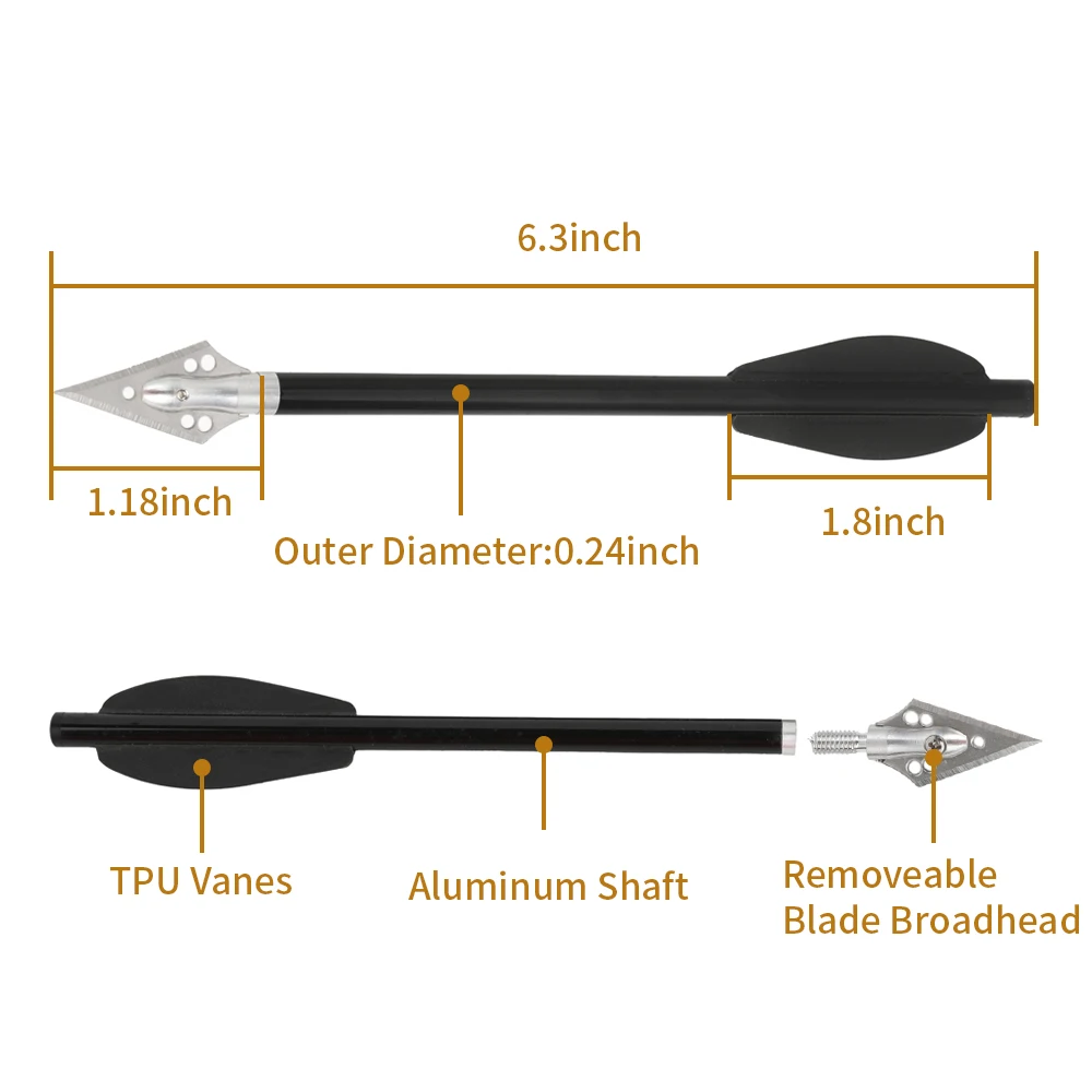 6 قطعة سهام ألومنيوم للرماية أطراف فولاذية قابلة للاستبدال 6.3 بوصة مع دوارات 1.8 بوصة لممارسة الصيد والنشاب والرماية الهدف Acc #2