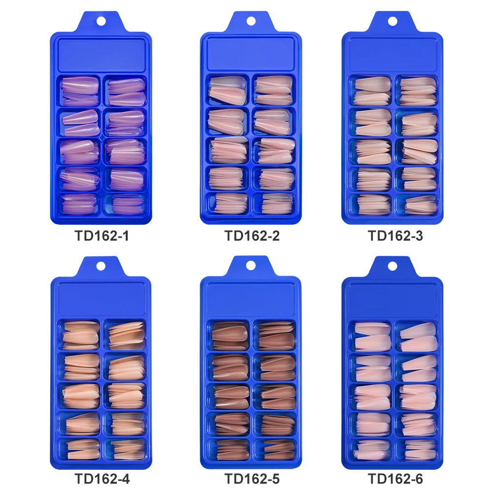 100pcs Nude Pink False Nail Press On Nails Acrylic Extension Coffin Forms Nail Tips Artificial Long Full Cover Fingernails Tools