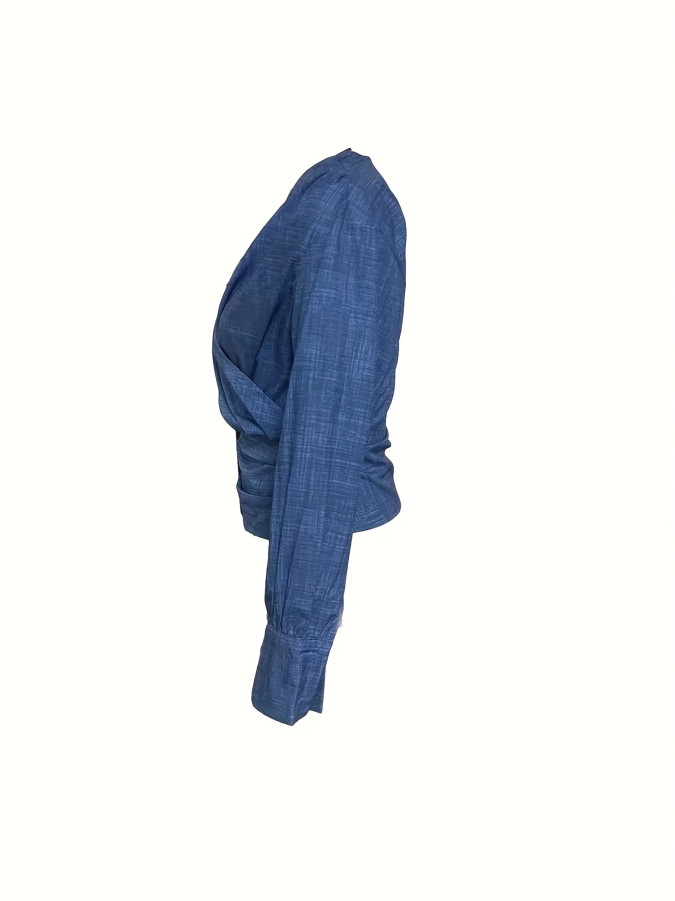 Otoño e Invierno nueva blusa de manga larga con cuello en V para mujer Top de moda informal con diseño fruncido y manga abombada