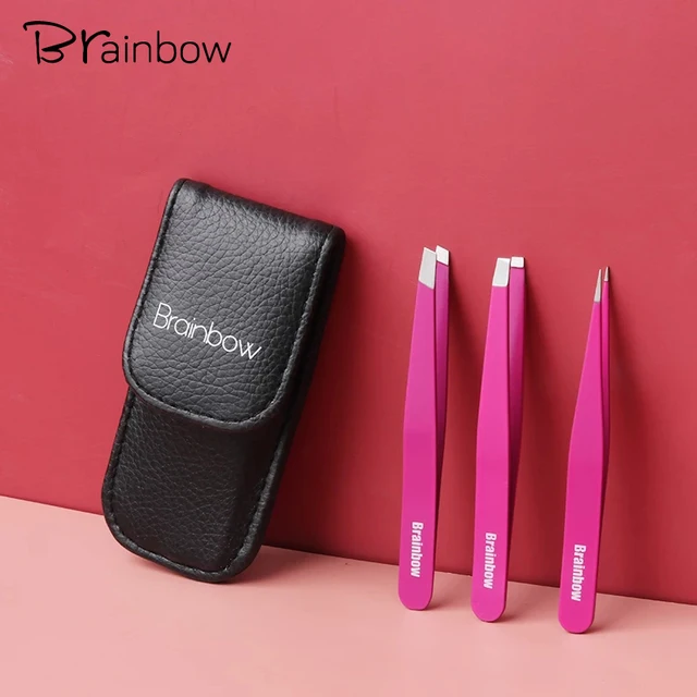 Brainbow 3-częściowy zestaw pęset do brwi ze stali nierdzewnej ze skośną końcówką/koncówką punktową/płaską końcówką do oczu do usuwania włosów z twarzy Narzędzia do makijażu