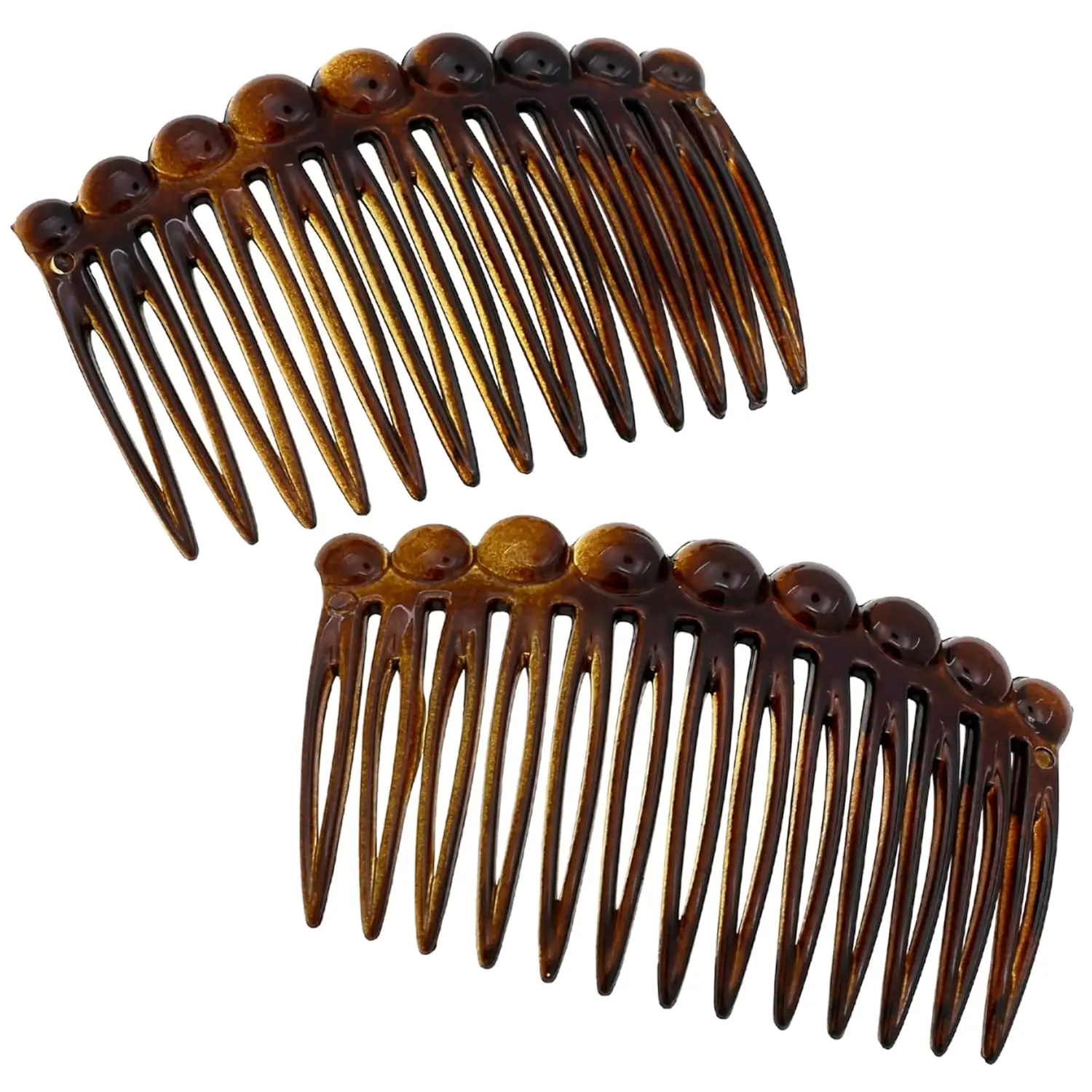 

French Hair Side Combs Set of 2, Tortoise Shell Finish, Strong Hold for Women's Bun Updo Styling