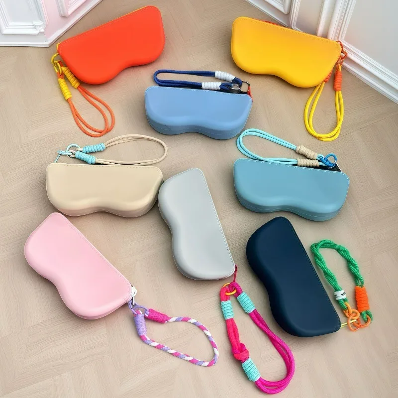 Colorful Silicone Glasses Bag for Women Dustproof Waterproof Zipper Eyeglass Case with Wrist Strap Sunglasses Protective Cover
