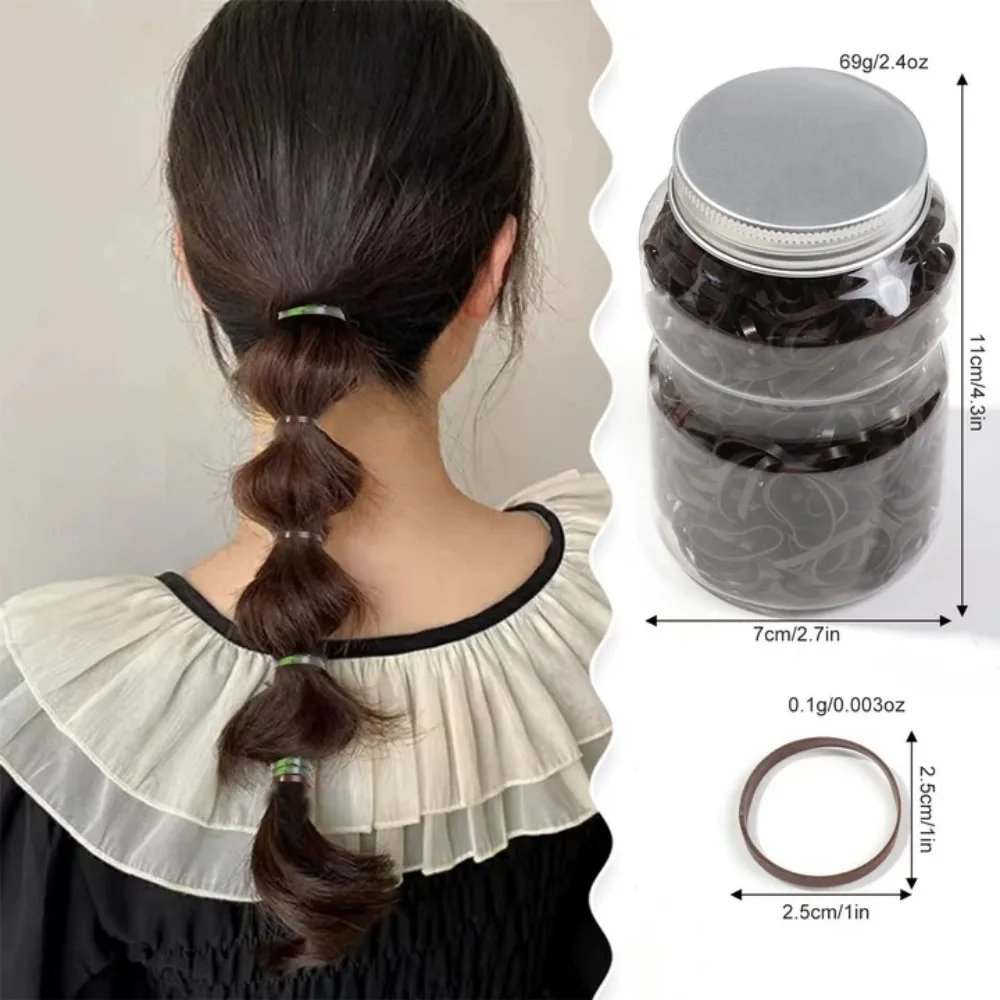 500 bunte Gummibänder mit Organizer-Box, transparente schwarzbraune Pferdeschwanzhalter, Rattenschwanzkamm, Haargummis, Haargummis – Detail 4